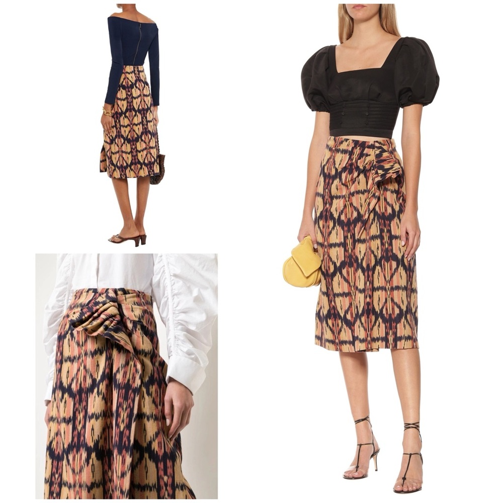 NWT ULLA JOHNSON Ember Hand-loomed Ikat Bow Midi Skirt 10 Boho Patterns